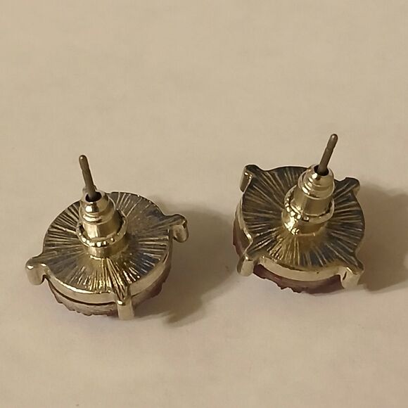 Iridescent Purple Shiny Faux Druzy Crystal Jewel Stud Earrings - Picture 5 of 8